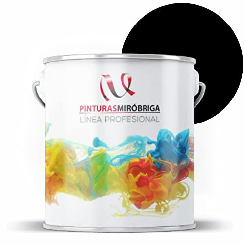Pinturas Mirobriga Esmalte Antioxidante Color Negro Acabado Brillante Ral 9005, Secado Rapido, Directo sobre metal, proteccion de superficies de hierro y madera. Envase de 4Lt.
