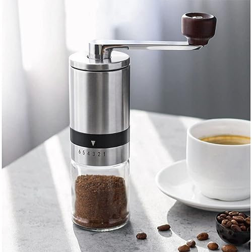 Molinillo de café manual, molinillo de café manual de 6 tamaños ajustables de acero inoxidable, mini molinillo de café portátil para el hogar, oficina, camping, viajes, regalo de cumpleaños