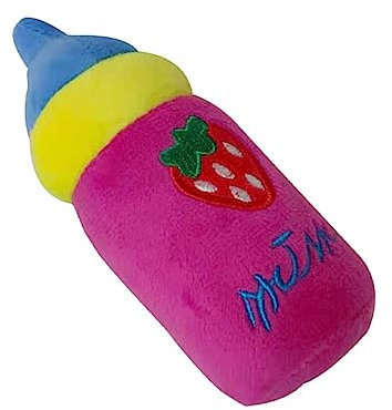 Zerodis Milk Bottle Dog Plush Toy Bite Resistant Squeaky Indoor Outdoor Pet Toy for Relieving Boredom (Rose Red)