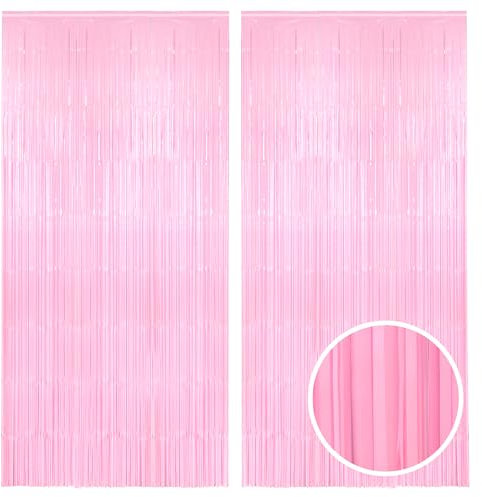 Pastel Pink Party Backdrop Decoration - GREATRIL Foil Fringe Streamers for Baby Shower/Valentines/Galentines/Ice Cream/Sweet/Cloud/Unicorn/Princess Birthday - 3.2ft X 8.2ft - 2 Packs