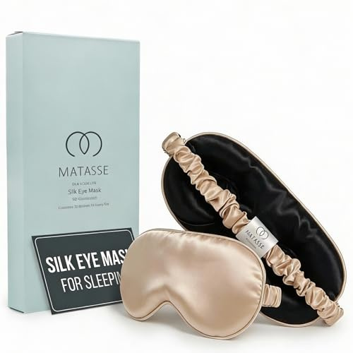 MATASSE Schlafmaske Seide 3D Aus 22 Momme Maulbeerseide Klasse 6A, Seiden Schlafmaske Mit Konturierten Augenmulden Für Damen Und Herren, Italienisches Design, Farbe: Schwarz/Champagner