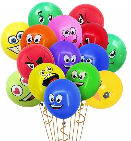 Smiley Luftballons Geburtstag, 100 Stück Helium Luftballons Bunt, Verschiedene Miene Ballons Geburtstag Deko Junge Mädchen, Bunte Luftballon Geburtstag für Geburtstag Party Deko, Kindergeburtstag Deko