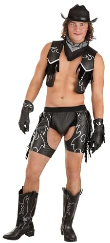 Fun Costumes Men's Alluring Adult Cowboy Set with Chaps, Leather Outfit for Halloween, Raves, Parties