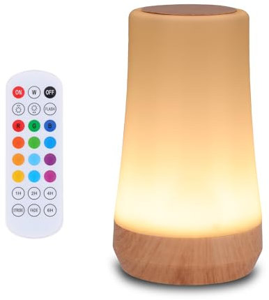 GREENTREEN LED Nachttischlampe Touch Dimmbar: 13 Farben RGB Farbwechsel USB Aufladbar - Nachtlicht Tischlampe mit Fernbedienun und Timing Funktion für Kinder - Nachtischlampe für Schlafzimmer