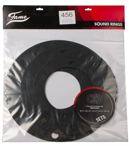 Fame FRSS-B F-Ring Regular Tom Set, 5-teiliges Schaumstoff Dämpfungsringe Set, Drumfelle, Kontrollierter Sound, Reduzierte Lautstärke, Vintage-Sound, Schneller Einsatz, Schwarz