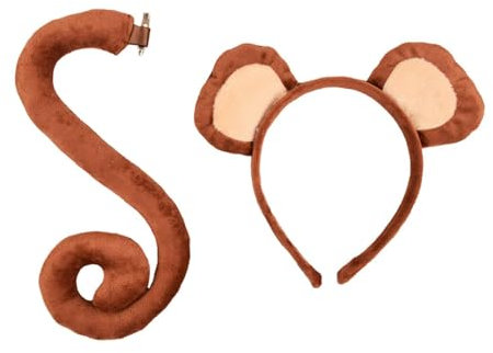 F Fityle Affenohren und Schwanz-Set, Haarreifen Affen, Tieraffe Kostüm Set, Affenohren Stirnband und Affenschwanz für Cosplay Geburtstagsparty Halloween Kostüm Maskerade Party, Hellbrauner Affe