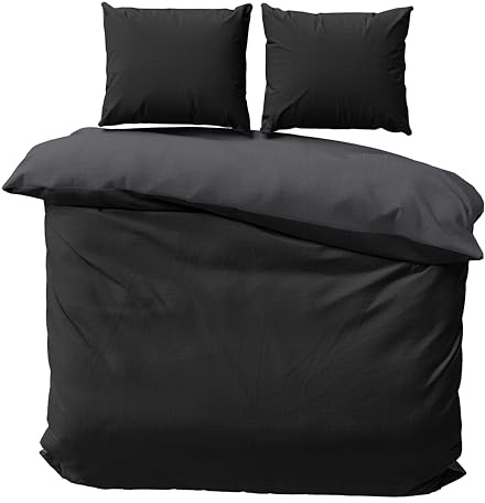 one-home Seersucker Bettwäsche Unifarben Wende Doubleface Sommer Mikrofaser Bettbezüge, Größe:3 teilig 240x220 cm, Farbe:schwarz/anthrazit