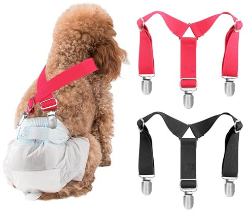 Hundewindel Hosenträger 2 Stück，Hunde-Hosenträger können verhindern DASS Windeln oder Unterwäsche herunterrutschen,für schutzhose läufige，katzenwindel，rüdenwindel (Schwarz+Rosenrot, M)
