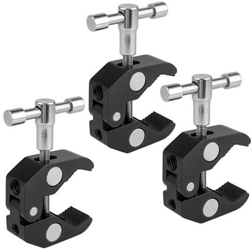 YUENPUN 3 PCS Crab Clamp Mount, Super Clamp Camera Mount, Clamp Pipe Mount with 1/4 and 3/8 Inch Threads, Adjustable Camera Pole Clamp Stand for Lights, Hooks, Open to 55 mm