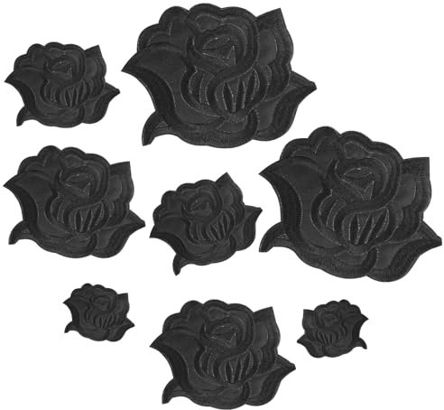 8 Stück Bügelflicken Applikationen Schwarz Rose Stoffflicken Patch Blumen zum Aufbügeln Gestickte Aufnäher Reparaturflicken für Jeans Jacken Hüte Kleidung Schuhe Tasche