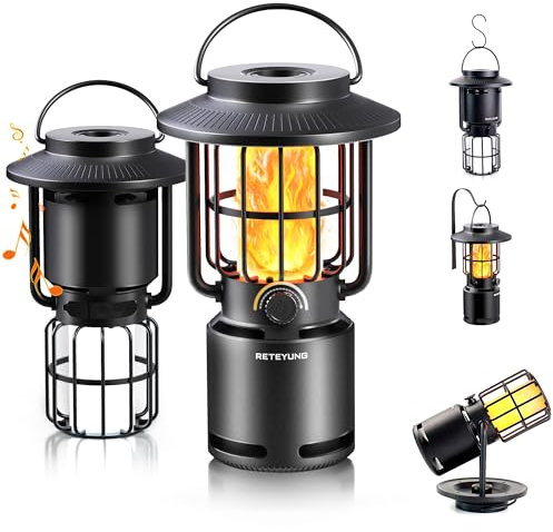 RETEYUNG Outdoor Bluetooth-Lautsprecher mit Flammenlicht,IP65 Wasserdichte Campinglampe,3 Beleuchtungsmodi,Kabelloser tragbarer Lautsprecher für Terrasse, Garten, Geschenke für Männer (2 pack)