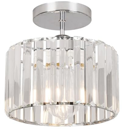ZYDTRIP Crystal Ceiling Light Fixture Semi Flush Mount Ceiling Lamp Modern Silver Crystal Chandelier for Living Room Hallway Dining Room Kitchen