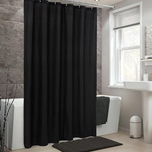 PDSYCB Duschvorhang 90x190cm/BxH Schwarzer Stoff Plaid Vorhang Digitaldruck Polyester Dusche Anti-Schimmel & Wasserdicht & Waschbar Polyester Stoff Textil Shower Curtains waschbar, mit 12 Haken