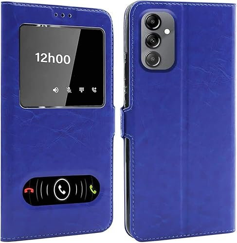 CEKA TECH Coque pour Samsung Galaxy A25 (6,5 Pouces), Etui Housse avec FENETRES, Pochette Magnétique pour (Samsung A25) - Bleu