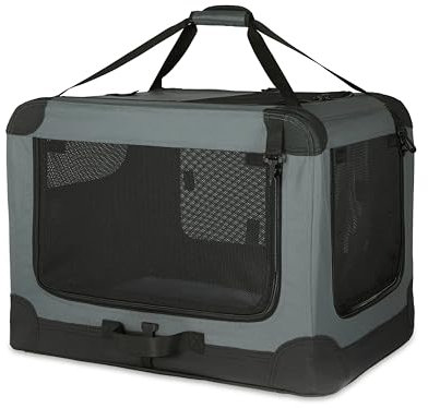Amazon Basics 4-Türiger Faltbarer Reisezwinger für Hunde, Katzen, Kaninchen & andere Kleintiere, Grau, M 76 cm x 54 cm x 54 cm