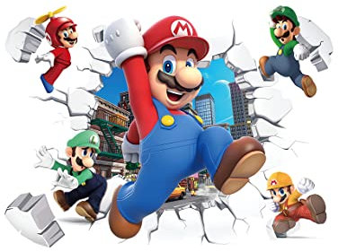 Grenric Mario Bros Tapete, Wandaufkleber für Kinderzimmer, Wanddekoration, Cartoon-Poster, Dekoration