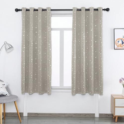 Bishilin Vorhänge Blickdicht Grau, Gardinen mit Ösen 2er Set mit Sternen Muster 132x213CM Schlafzimmer Verdunklungsvorhänge Wohnzimmer Kinderzimmer