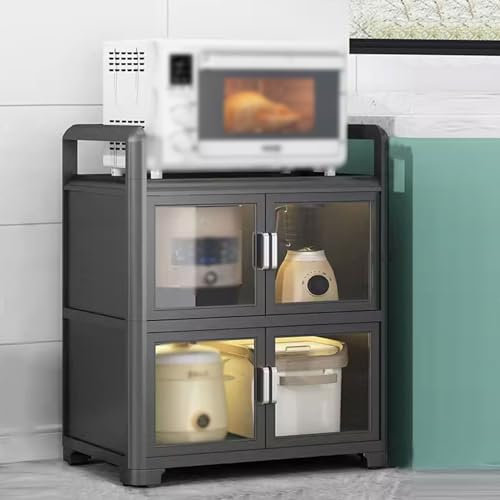 Meuble Etagere Rangement Cuisine Meuble Micro Ondes Cuisine Rangement Haut Conception Magnétique À Double Porte pour Four À Micro-Ondes(Black,60 * 40 * 76 cm)