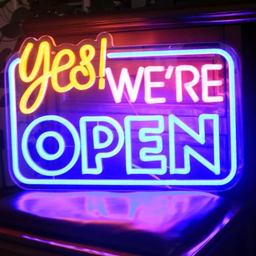 DAKABUKA. Letrero de neón para negocios “Yes We are Open”, LED regulable, luz de neón de abierto, dispositivo USB, para negocio, tienda, café, hotel, restaurante, bar, decoración (42 x 28 cm)