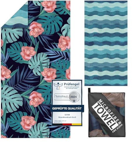 Giyim Strandtuch XXL - 180 x 100 cm Mikrofaser Handtuch mit Tasche, Saugfähig und Schnell Trocknende Strandhandtuch, Weiches & Leichtes Beach Towel für Strand, Schwimmen (Pflanzen)