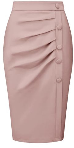Hobemty Jupe Crayon Taille Haute plissée sur Le Devant pour Femme Rose L
