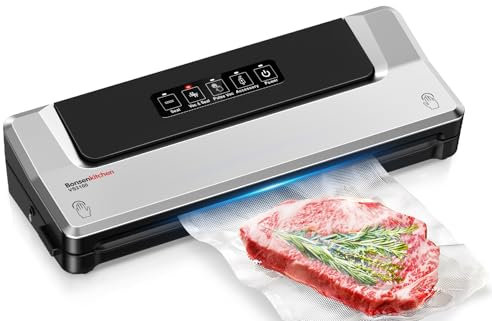 Bonsenkitchen Vakuumiergerät, Vakuumierer Folienschweißgerät für Sous Vide Kochen und Lebensmittel Bleiben bis zu 6x Länger Frisch, 40 Vakuumbeutel Inklusive (Sliber)