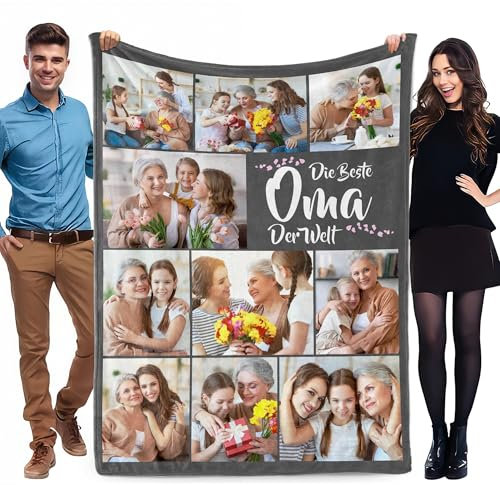 WMDIY Personalisierte Decke mit Foto, Kuscheldecke mit Foto Schreibstil Namen, Fotodecke mit Eigenem Foto, Fotodecke, Valentinstag Weihnachten Geburtstag Muttertag Foto Geschenke für Oma, Mama