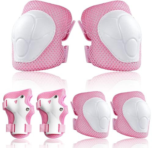 Casenly Protection Roller Enfant, 6 Pcs Equipement de Protection Réglable Genouillères Coudières Protège-Poignets pour Patins à roulettes, Cyclisme, Vélo, Planche à roulettes (Rose)