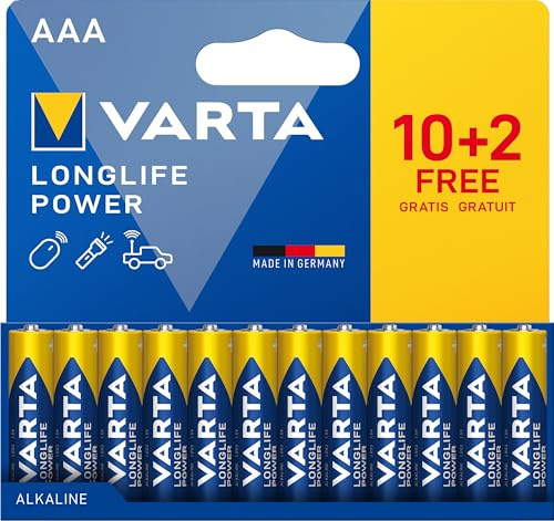 VARTA Batterien AAA, 10+2 (12 Stück), Longlife Power, Alkaline, 1,5V, ideal für Spielzeug, Funkmaus, Taschenlampen, Verpackung zu 90% recycelt, Made in Germany