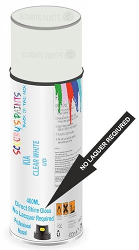 SCOOBYS PAINTS BACK IN THE MIX Direct Gloss Aerosol Spray Paint For Kia Clear White Code: Ud No Lacquer Required