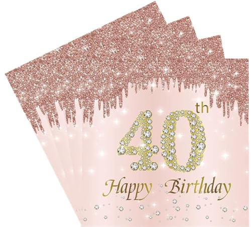 Servietten zum 40. Geburtstag, 20 Stück, rotgoldene Happy Birthday-Servietten, Papierservietten, Partyzubehör, Papierservietten