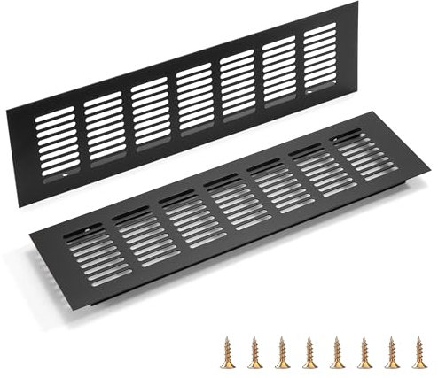 Rejilla de Ventilación Rectangular, 2 Piezas 300x80mm Rejilla de Aire de Aluminio Cubierta de Ventilación con Tornillos para la Ventilación de Armarios, Cocina, Baño (Negro)