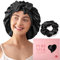 LitBear 100% Mulberry Silk Bonnet for Sleeping Women, 22 Momme Double-Layered Grade-6A Silk Hair Bonnet for Sleeping, Hair Cap for Sleeping with Tie Band on Head, Includes Scrunchie(Black)