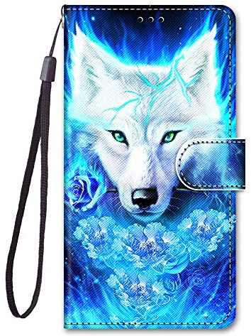Nodigao Kompatibel für Samsung Galaxy A56 5G Hülle Leder Magnetisch Kickstand mit Kartenfach Tier Muster Motiv Lustig Design Hüllen Handyhülle Tasche Case - Wolf B