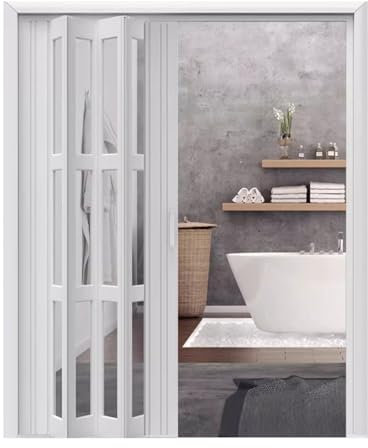 Falttür aus PVC mit transparenten Paneelen für Küche, Badezimmer, Innenschrank, Trennwand, 125 x 203 cm, ideal für kleine Räume und Bedürfnisse