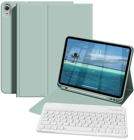 ZOPSGYU Tastatur Hülle für iPad A16 11./10. Generation, Grün | für iPad 11/10,9 Zoll (2025/2022), Magnetische Anti-Detach Tastatur Hülle mit Stifthalter, QWERTZ Layout Keyboard