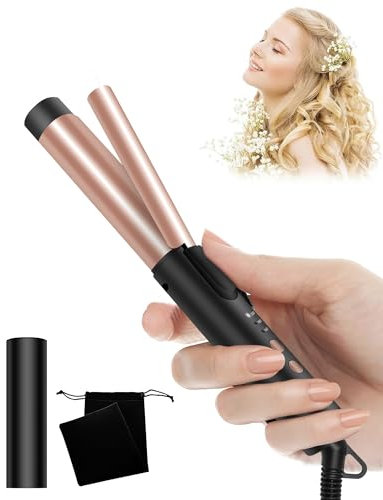Curling Tongs for Short Hair Medium Long Hair, 25mm Mini Curling Iron- UKLISS 1 Inch Travel Friendly Ceramic Mini Hair Curler Wand, 3 Temps Adjustable 320-392℉, Dual Voltage (Black Rose)