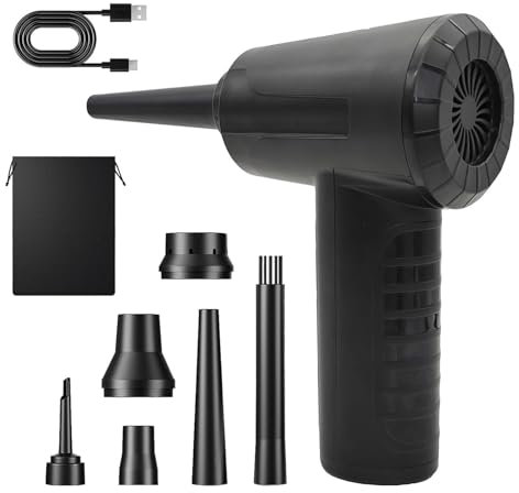 Compressed Air Duster Cleaner for PC,200000RPM Super Power Cordless Rechargable,Cordless Reusable Air Blower Duster, for Computer, Keyboard, House, Outdoor and Car(Black)