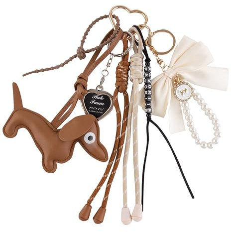 Georgie Porgy Taschenanhänger Schlüsselanhänger Handtaschen Zubehör für Damen Bag Charm Schultasche Rucksack Sporttasche Cute Keychain Geschenke für Mädchen (Hund Schleife Favorite)