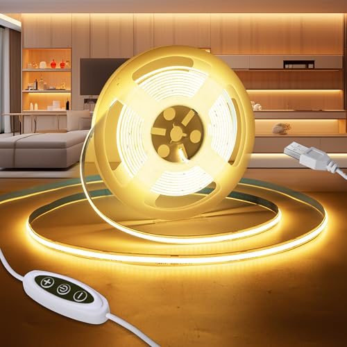 Macchiatto 3M USB 5V COB LED Streifen Warmweiss 3000K, 640 LEDs Dimmbar Lichtband CRI90+, COB LED Strip Punktlos Flexible für TV Hintergrundbeleuchtung Schlafzimmer Küche Kleiderschrank