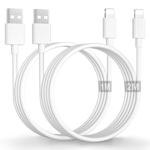 Cable iPhone 1M+2M[Apple MFi Certificado], Cable USB Lightning Cable Cargador iphone Carga Rapida 2 Metros iphone Charger cable para iPhone 14 13 12 Mini 11 Pro Max XS XR X SE 8 7 6S 6 Plus 5 5S
