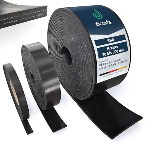 diconfa Bande en Caoutchouc avec Insert renforcé - ÉPAISSEUR de 2 mm à 10 mm - Largeur de 20 mm à 500 mm - Longueur de 0,2 m à 10 m - SÉLECTION : 200 mm x 2000 mm x 5 mm - étroit Tapis SBR