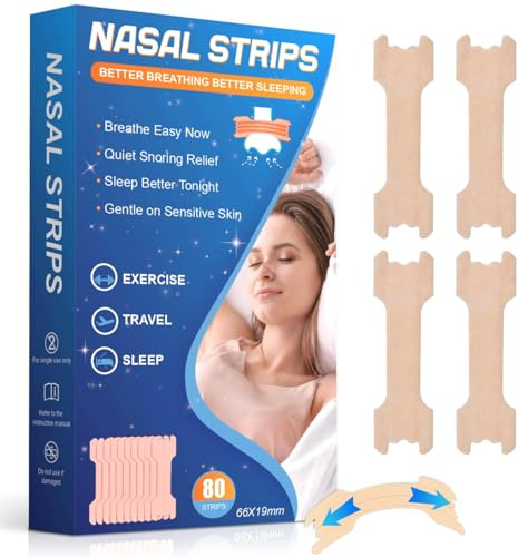Nasal Strips 80 Pieces, Nose Strips Nose Breathing Strips, Snoring Aids for Men & Women, for Blocked Nose from Colds & Allergies, Promotes Smooth Breathing for Travel, Sleep & Sports