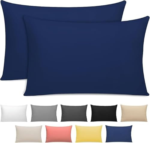 Lazzaro 300 Thread Count Egyptian Cotton Pillow Cases 2 Pack Hotel Quality Navy Pillow Covers With Envelope Closure