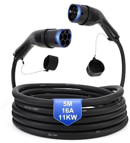 WODHMIEY Type 2 to Type 2 EV Charging Cable 16A 11KW 3 Phase 5M IEC62196-2 Electric Vehicle Lead Fast Charging Compatible with All Type 2 EVs for Home Public Charging with Carry Bag, IP54 Rated