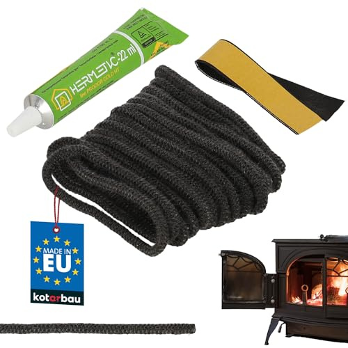 KOTARBAU® Joint Insert Cheminée - Fibre de Verre - ⌀ 4 mm - 2,5 m - avec Colle - Corde Haute Température - Kit De Réparation - Joint Poele a Granule - Noir