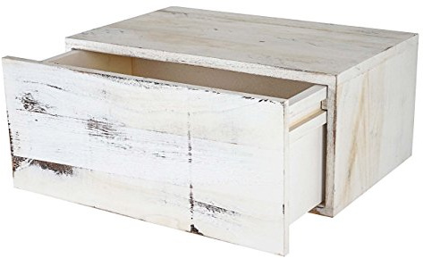 Berlinlodge Wandregal HxBxT 21x46x30cm Shabby-Look Vintage Weiß Schubladen-Regal schwebend Küche Wohnzimmer Schlafzimmer Flur Deko Büro einfache Montage modern