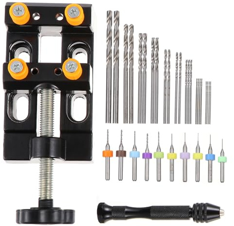 Gatuida Kit Perceuse Manuelle avec Pin Vise et Forets Torsadés Acier Allié pour Bijoux Modélisme et Bricolage Mini Chignole à Main avec Étau Plat Adapté Au Perçage Précis