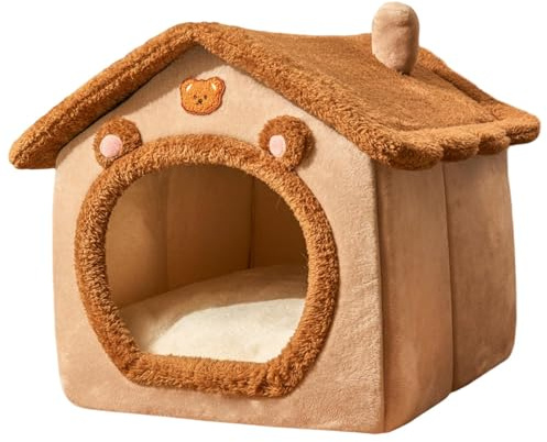 Cuccia a forma di orso per gatti - Cuccette a forma di orso per gatti da interno, casetta per gattini morbida, letto caldo in peluche con rimovibile | Cuccia chiusa per gattini da