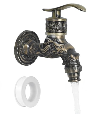 Eclove 1/2 Vintage Drachen Geschnitzt Wasserhahn Wandmontage mit 10 m Dichtungsband, Wandarmatur Wasserhahn aus Zinklegierung für Garten, Küche, Badezimmer, Waschmaschine, Mopbecken